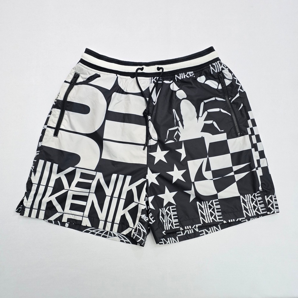 Nike NSW Men's Woven Shorts Black White Logo Print AR1640-133 Large